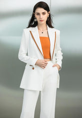 White Blazer with Orange Trim Pantsuit - FashionByTeresa